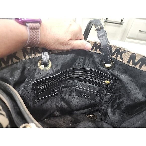 Michael Michael Kors MK Signature Khaki Canvas Tote Shoulder Bag 15X12X5 - Picture 11 of 16